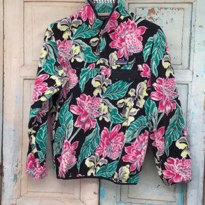 Patagonia W’s S Synchilla Fleece Snap T MOBK Pink Green Floral Print